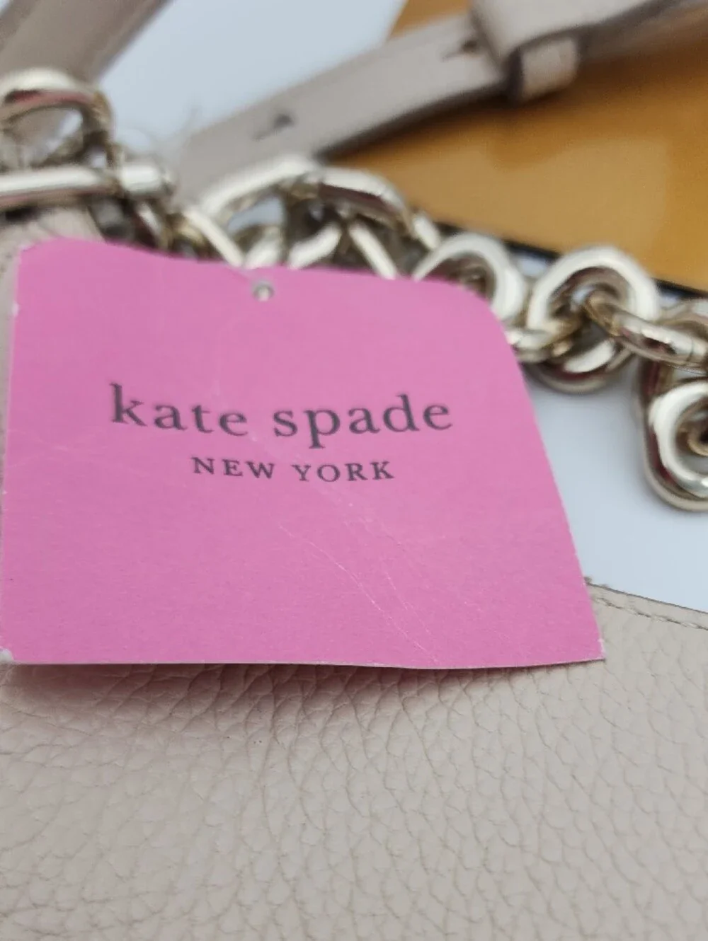 kate spade Crescent Shoulder Bag in Light Beige with Gold Chain